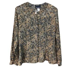 Vintage 90s Notations Gold and Black Paisley Blouse size 10